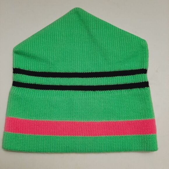 Retro 80's CAPPELLO 100% Wool Intarsia Stripe Pattern Knit Beanie Hat Green OS - Picture 4 of 15